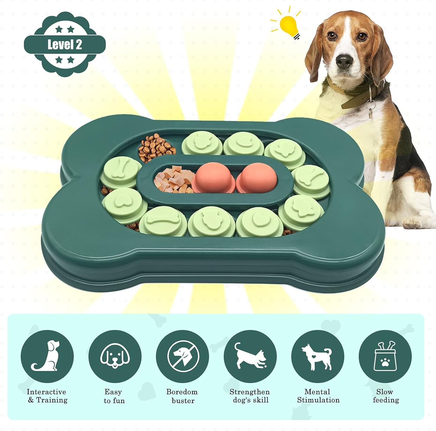 [Difficulty-Level Adjustable] Dog Puzzle Toys, Interactive Dog Toys for IQ Training & Mental Enrichment, Bone Shape Dog Enrichment Toy Gifts for Puppy Treat Dispensing