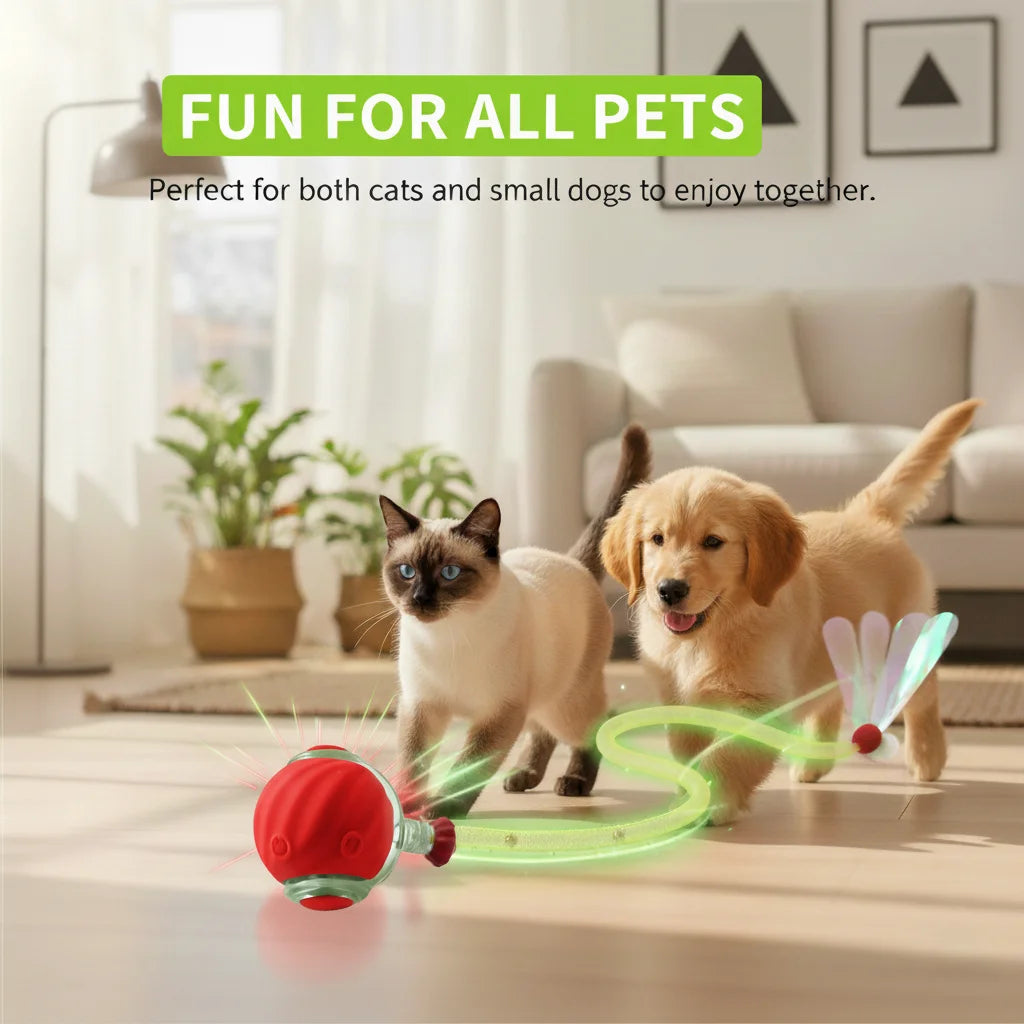 Umadeus Interactive Cat Ball Toy with Tail for Indoor Cats Kittens – 2026 - Automatic Smart Rolling Motion Pet Exercise for Small Dogs | Rechargeable Motion-Activated, USB Charging Self-Play (RED)