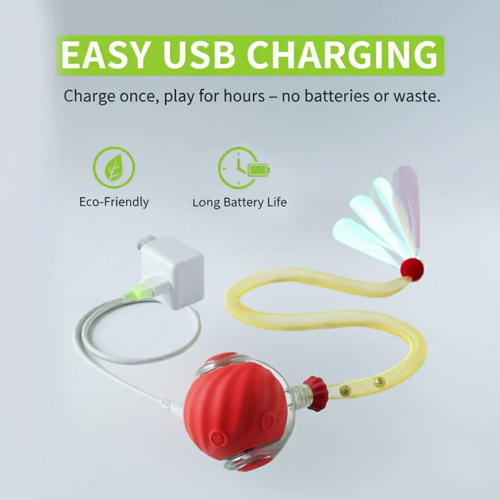 Umadeus Interactive Cat Ball Toy with Tail for Indoor Cats Kittens – 2026 - Automatic Smart Rolling Motion Pet Exercise for Small Dogs | Rechargeable Motion-Activated, USB Charging Self-Play (RED)