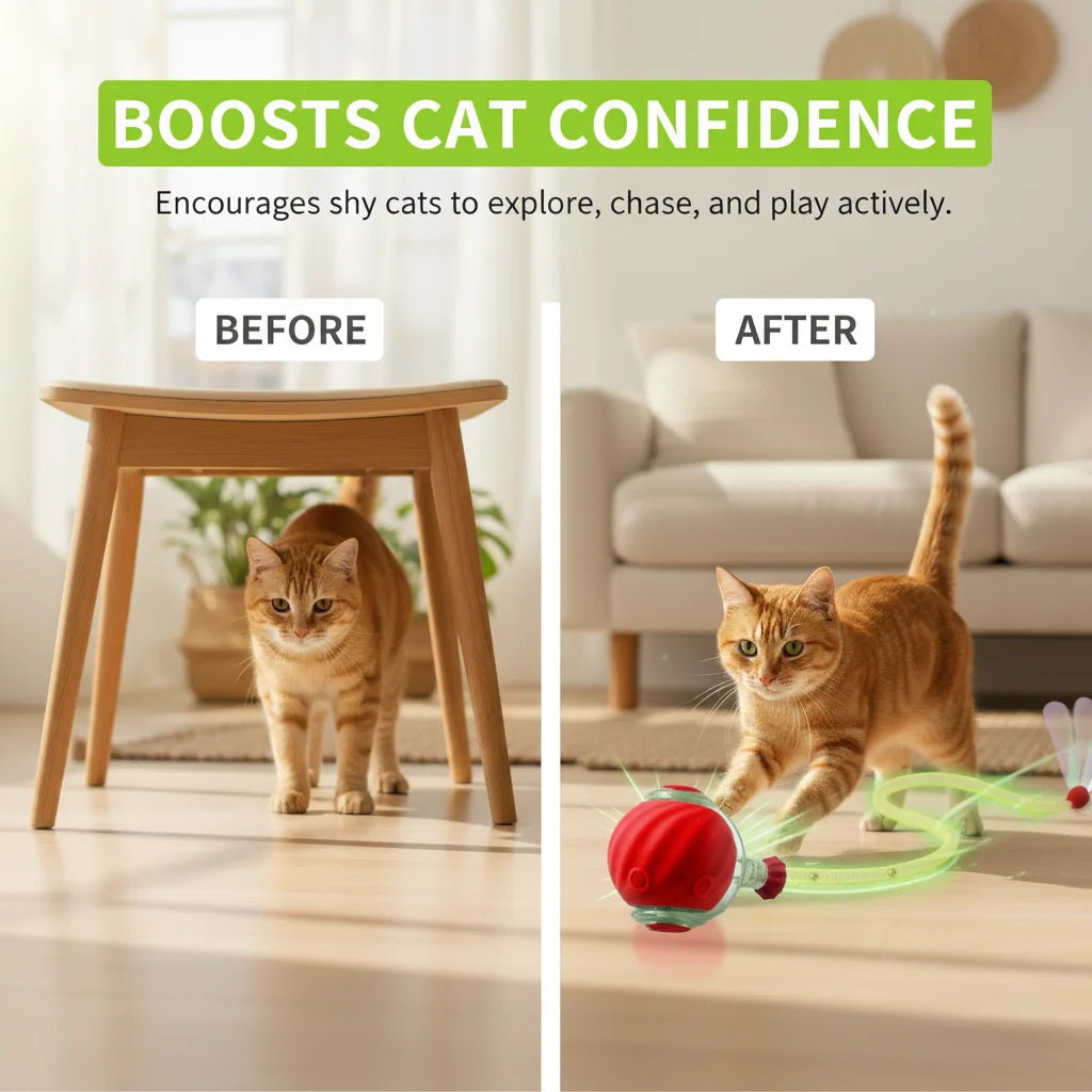 Umadeus Interactive Cat Ball Toy with Tail for Indoor Cats Kittens – 2026 - Automatic Smart Rolling Motion Pet Exercise for Small Dogs | Rechargeable Motion-Activated, USB Charging Self-Play (RED)